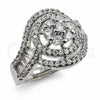 White Gold Filled Multi Stone Ring, Baguette and Cluster Design, with White Cubic Zirconia, Polished, Rhodium Finish, 01.471.0050 (One size fits all)