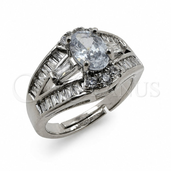 White Gold Filled Multi Stone Ring, Baguette and Cluster Design, with White Cubic Zirconia, Polished, Rhodium Finish, 01.471.0051 (One size fits all)