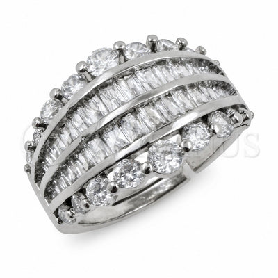 White Gold Filled Multi Stone Ring, Baguette Design, with White Cubic Zirconia, Polished, Rhodium Finish, 01.471.0052 (One size fits all)
