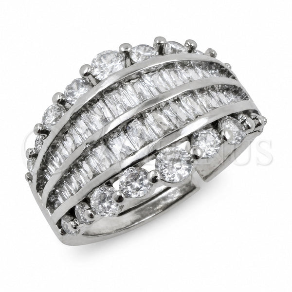 White Gold Filled Multi Stone Ring, Baguette Design, with White Cubic Zirconia, Polished, Rhodium Finish, 01.471.0052 (One size fits all)