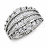 White Gold Filled Multi Stone Ring, Baguette Design, with White Cubic Zirconia, Polished, Rhodium Finish, 01.471.0052 (One size fits all)