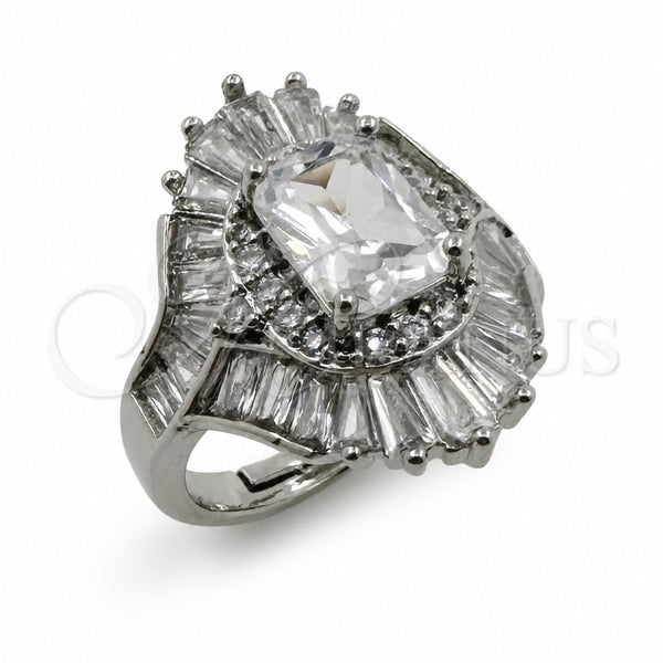White Gold Filled Multi Stone Ring, Baguette and Cluster Design, with White Cubic Zirconia, Polished, Rhodium Finish, 01.471.0053 (One size fits all)