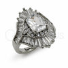 White Gold Filled Multi Stone Ring, Baguette and Cluster Design, with White Cubic Zirconia, Polished, Rhodium Finish, 01.471.0053 (One size fits all)