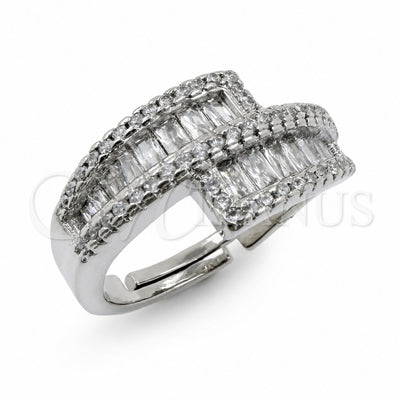 White Gold Filled Multi Stone Ring, Baguette Design, with White Cubic Zirconia, Polished, Rhodium Finish, 01.471.0054 (One size fits all)