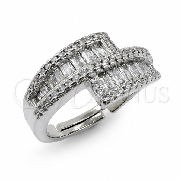 White Gold Filled Multi Stone Ring, Baguette Design, with White Cubic Zirconia, Polished, Rhodium Finish, 01.471.0054 (One size fits all)