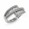 White Gold Filled Multi Stone Ring, Baguette Design, with White Cubic Zirconia, Polished, Rhodium Finish, 01.471.0054 (One size fits all)