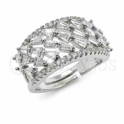 White Gold Filled Multi Stone Ring, Baguette Design, with White Cubic Zirconia, Polished, Rhodium Finish, 01.471.0056 (One size fits all)