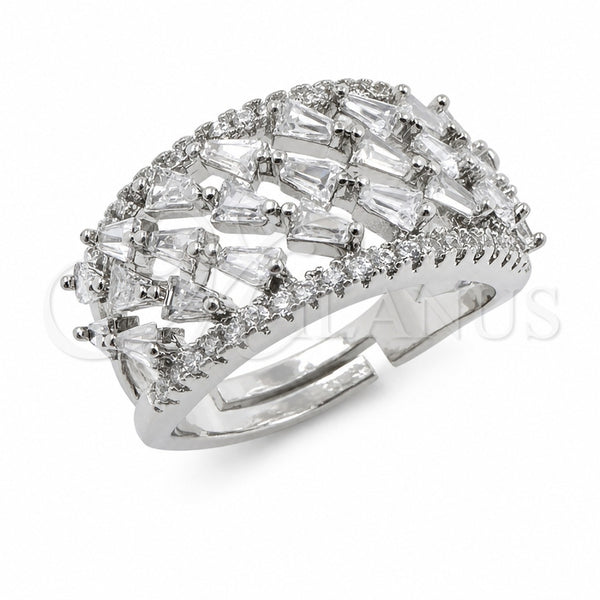 White Gold Filled Multi Stone Ring, Baguette Design, with White Cubic Zirconia, Polished, Rhodium Finish, 01.471.0056 (One size fits all)