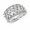 White Gold Filled Multi Stone Ring, Baguette Design, with White Cubic Zirconia, Polished, Rhodium Finish, 01.471.0056 (One size fits all)