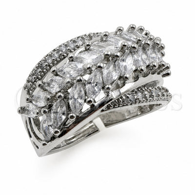 White Gold Filled Multi Stone Ring, Leaf and Arrow Design, with White Cubic Zirconia, Polished, Rhodium Finish, 01.471.0057 (One size fits all)