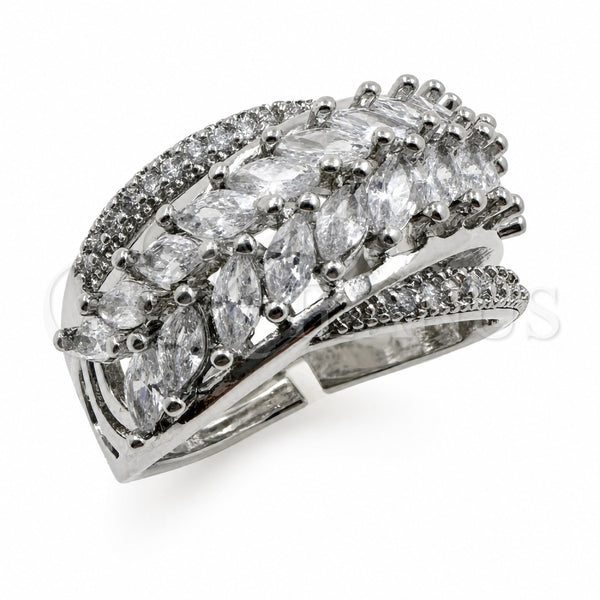 White Gold Filled Multi Stone Ring, Leaf and Arrow Design, with White Cubic Zirconia, Polished, Rhodium Finish, 01.471.0057 (One size fits all)