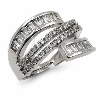 White Gold Filled Multi Stone Ring, Baguette Design, with White Cubic Zirconia, Polished, Rhodium Finish, 01.471.0059 (One size fits all)