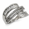 White Gold Filled Multi Stone Ring, Baguette Design, with White Cubic Zirconia, Polished, Rhodium Finish, 01.471.0059 (One size fits all)
