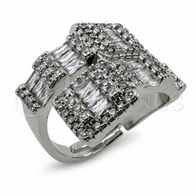 White Gold Filled Multi Stone Ring, Baguette and Belt Buckle Design, Polished, Rhodium Finish, 01.471.0061 (One size fits all)