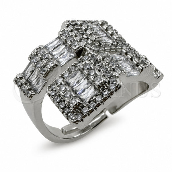 White Gold Filled Multi Stone Ring, Baguette and Belt Buckle Design, Polished, Rhodium Finish, 01.471.0061 (One size fits all)