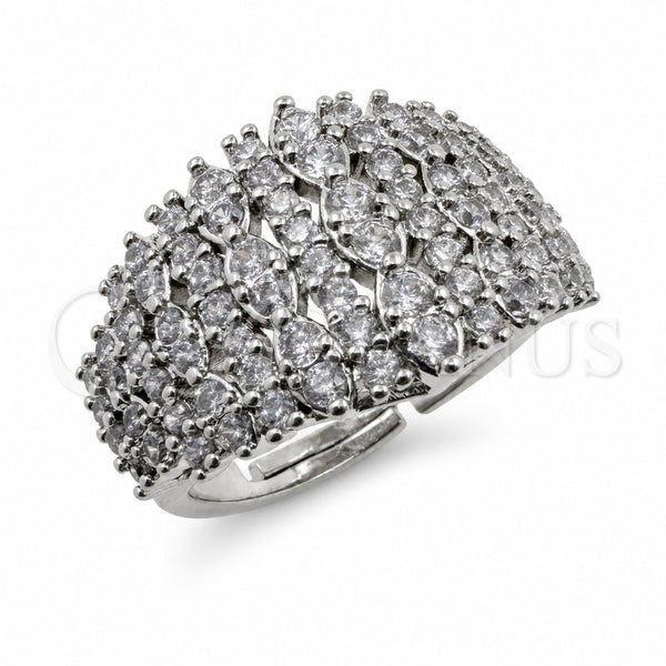 White Gold Filled Multi Stone Ring, with White Cubic Zirconia, Polished, Rhodium Finish, 01.471.0062 (One size fits all)