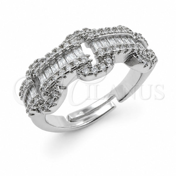 White Gold Filled Multi Stone Ring, Belt Buckle and Baguette Design, with White Cubic Zirconia, Polished, Rhodium Finish, 01.471.0063 (One size fits all)