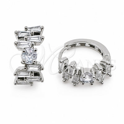 White Gold Filled Huggie Hoop, Baguette Design, with White Cubic Zirconia, Polished, Rhodium Finish, 02.471.0004.16