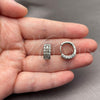 White Gold Filled Huggie Hoop, Baguette and Cluster Design, with White Cubic Zirconia, Polished, Rhodium Finish, 02.471.0005.16
