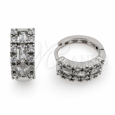 White Gold Filled Huggie Hoop, Baguette and Cluster Design, with White Cubic Zirconia, Polished, Rhodium Finish, 02.471.0005.16