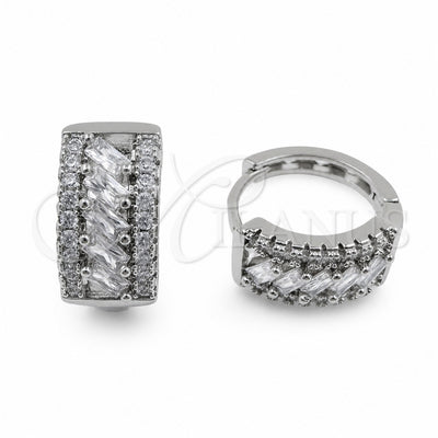 White Gold Filled Huggie Hoop, Baguette Design, with White Cubic Zirconia, Polished, Rhodium Finish, 02.471.0007.16