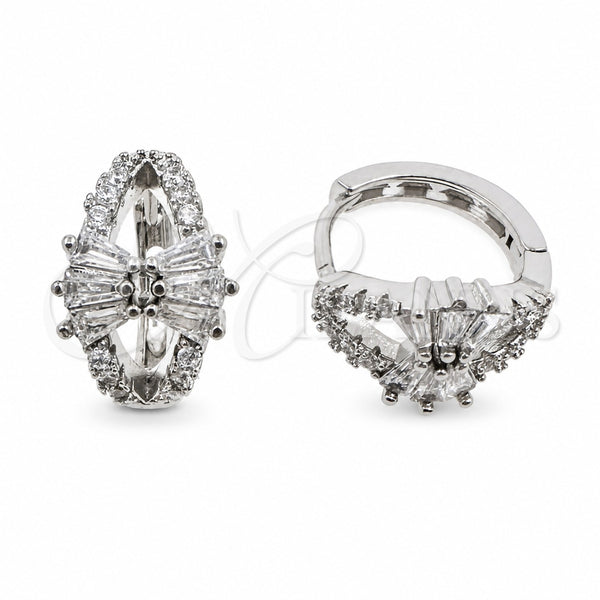White Gold Filled Huggie Hoop, Bow and Baguette Design, Polished, Rhodium Finish, 02.471.0008.16