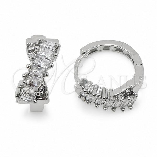 White Gold Filled Huggie Hoop, Baguette Design, Polished, Rhodium Finish, 02.471.0009.16
