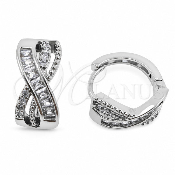 White Gold Filled Huggie Hoop, Baguette Design, with White Cubic Zirconia, Polished, Rhodium Finish, 02.471.0010.16