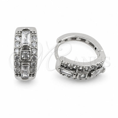 White Gold Filled Huggie Hoop, Baguette Design, with White Cubic Zirconia, Polished, Rhodium Finish, 02.471.0011.16