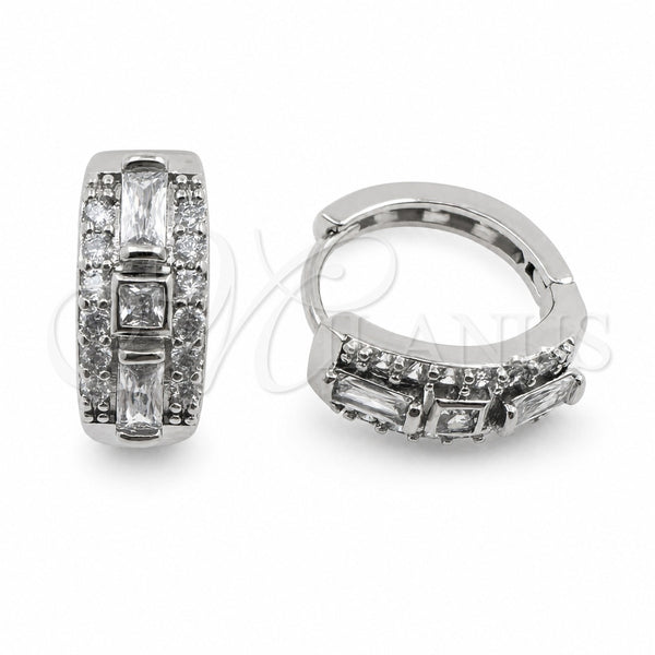 White Gold Filled Huggie Hoop, Baguette Design, with White Cubic Zirconia, Polished, Rhodium Finish, 02.471.0011.16