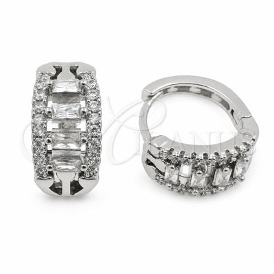 White Gold Filled Huggie Hoop, Baguette Design, with White Cubic Zirconia, Polished, Rhodium Finish, 02.471.0012.16