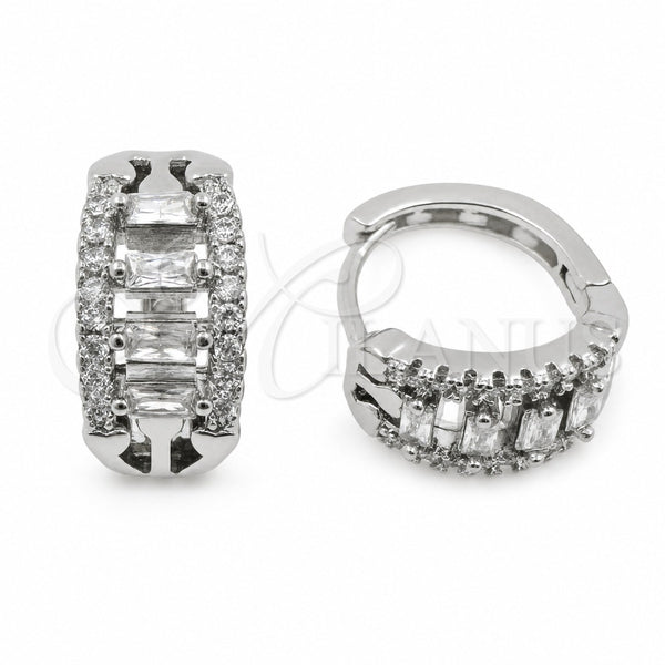 White Gold Filled Huggie Hoop, Baguette Design, with White Cubic Zirconia, Polished, Rhodium Finish, 02.471.0012.16