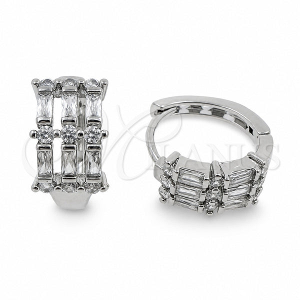 White Gold Filled Huggie Hoop, Leaf Design, with White Cubic Zirconia, Polished, Rhodium Finish, 02.471.0013.16