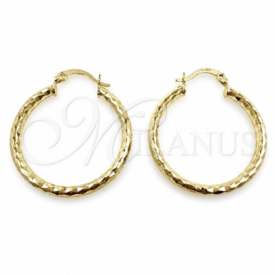 Oro Laminado Medium Hoop, Gold Filled Style Hollow Design, Diamond Cutting Finish, Golden Finish, 02.213.0906.30
