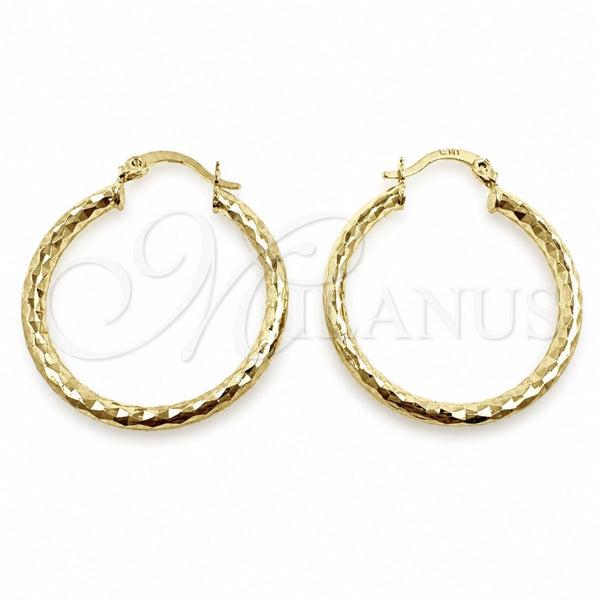 Oro Laminado Medium Hoop, Gold Filled Style Hollow Design, Diamond Cutting Finish, Golden Finish, 02.213.0906.30
