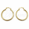 Oro Laminado Medium Hoop, Gold Filled Style Hollow Design, Diamond Cutting Finish, Golden Finish, 02.213.0906.30