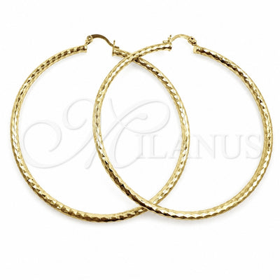 Oro Laminado Extra Large Hoop, Gold Filled Style Hollow Design, Diamond Cutting Finish, Golden Finish, 02.213.0906.70