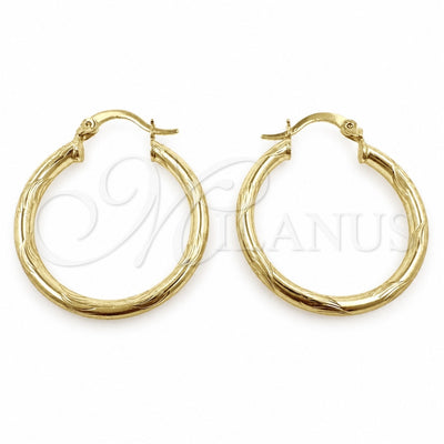 Oro Laminado Medium Hoop, Gold Filled Style Hollow Design, Diamond Cutting Finish, Golden Finish, 02.213.0152.30
