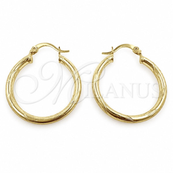 Oro Laminado Medium Hoop, Gold Filled Style Hollow Design, Diamond Cutting Finish, Golden Finish, 02.213.0152.30
