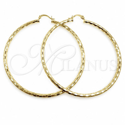 Oro Laminado Extra Large Hoop, Gold Filled Style Hollow Design, Diamond Cutting Finish, Golden Finish, 02.213.0156.70
