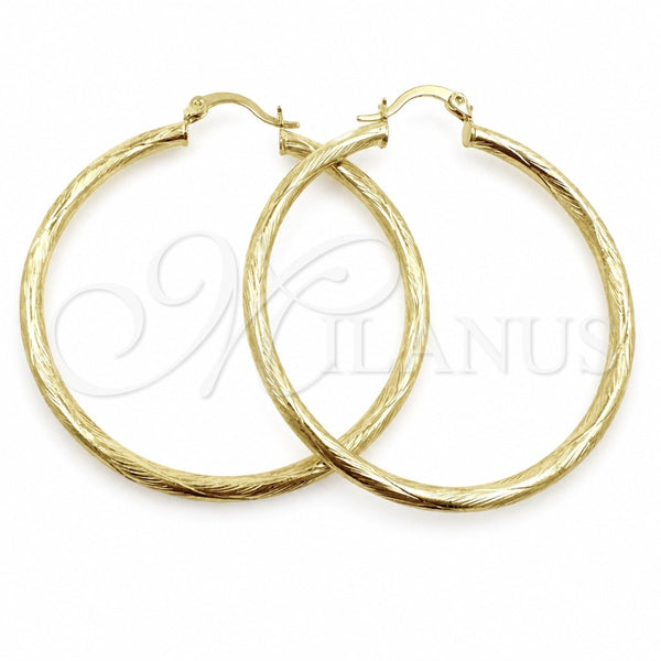 Oro Laminado Medium Hoop, Gold Filled Style Hollow Design, Diamond Cutting Finish, Golden Finish, 02.213.0907.50