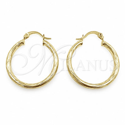 Oro Laminado Medium Hoop, Gold Filled Style Hollow Design, Diamond Cutting Finish, Golden Finish, 02.213.0907.30