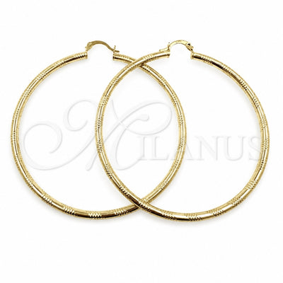 Oro Laminado Extra Large Hoop, Gold Filled Style Hollow Design, Diamond Cutting Finish, Golden Finish, 02.213.0153.70