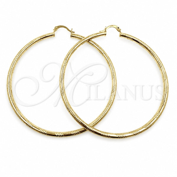 Oro Laminado Extra Large Hoop, Gold Filled Style Hollow Design, Diamond Cutting Finish, Golden Finish, 02.213.0153.70