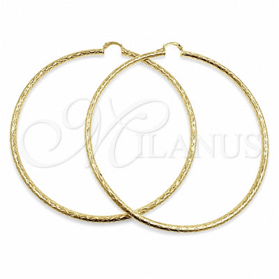 Oro Laminado Extra Large Hoop, Gold Filled Style Hollow Design, Diamond Cutting Finish, Golden Finish, 02.213.0245.1.90