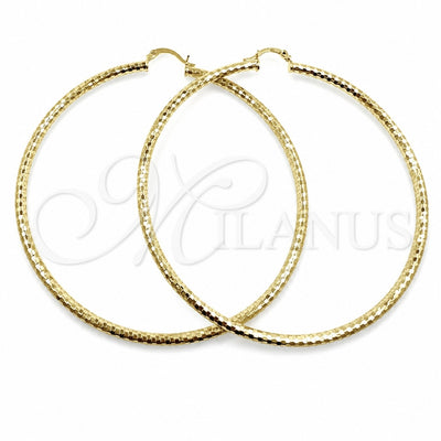 Oro Laminado Extra Large Hoop, Gold Filled Style Hollow Design, Diamond Cutting Finish, Golden Finish, 02.213.0252.80