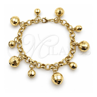 Oro Laminado Fancy Bracelet, Gold Filled Style Disco and Rolo Design, Polished, Golden Finish, 03.63.2302.08 (07 MM Thickness, 8 Inches Length)