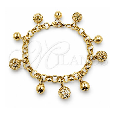 Oro Laminado Fancy Bracelet, Gold Filled Style Ball and Rolo Design, Polished, Golden Finish, 03.63.2304.08 (07 MM Thickness, 8 Inches Length)