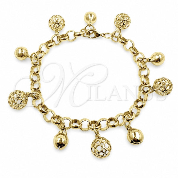 Oro Laminado Fancy Bracelet, Gold Filled Style Ball and Rolo Design, Polished, Golden Finish, 03.63.2304.08 (07 MM Thickness, 8 Inches Length)