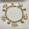 Oro Laminado Fancy Bracelet, Gold Filled Style Elephant and Rolo Design, Polished, Golden Finish, 03.63.2305.08 (07 MM Thickness, 8 Inches Length)